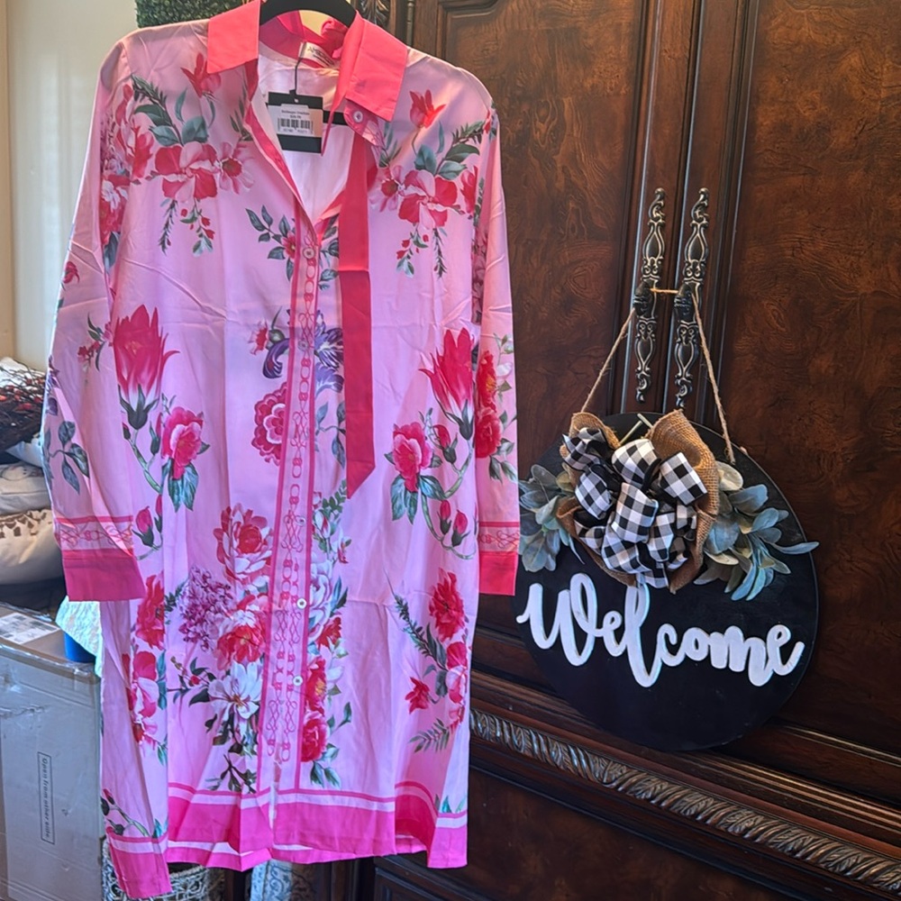 New bright pink Shirt Dress 12-14